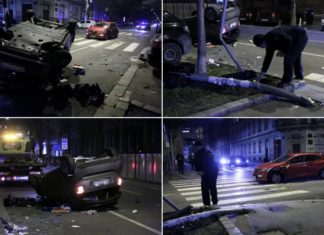 Голема сообраќајна несреќа во Загреб: Автомобил отпревртен, делови на сите страни, уништен семафор