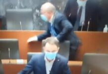 Словенечките пратеници во панично бегство од собраниската сала