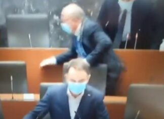 Словенечките пратеници во панично бегство од собраниската сала