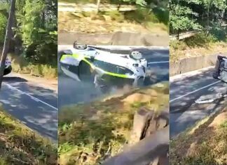 (ВИДЕО) Страшна снимка од превртување на автомобил на планинска трка во Словенија