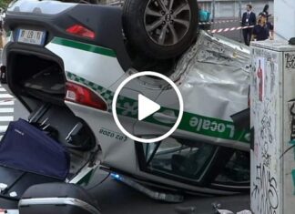 (ВИДЕО) Ауди направило прекршок и побегнало. Во потерата оштетено и Ферари, а полициско возило завршило на неговиот покрив