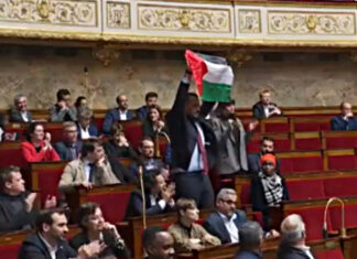 Францускиот парламент прекинат откако пратеник го подигнал палестинското знаме